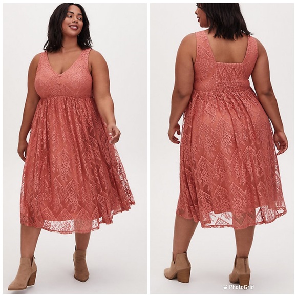 torrid Dresses & Skirts - Dusty Coral Lace Button Midi Dress